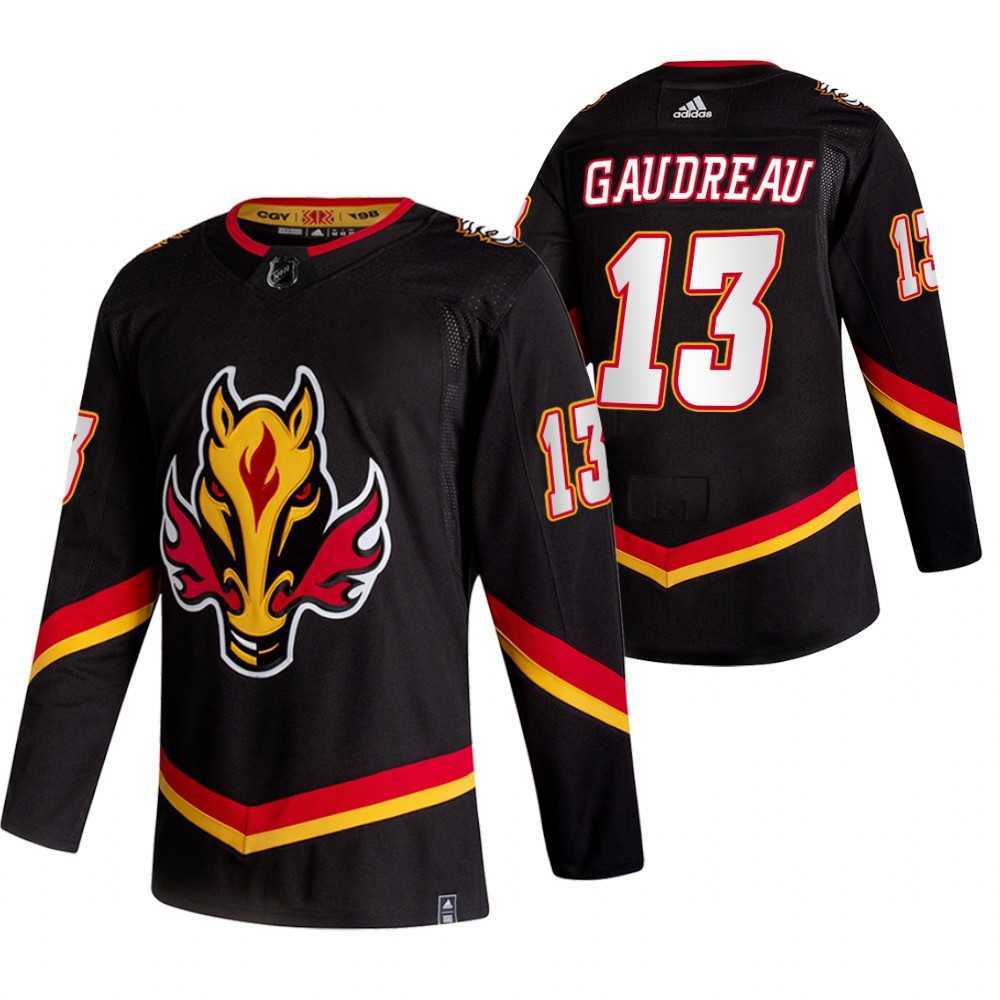 Calgary Flames 13 Johnny Gaudreau Black Adidas 2020-21 Reverse Retro Alternate Jersey Dzhi